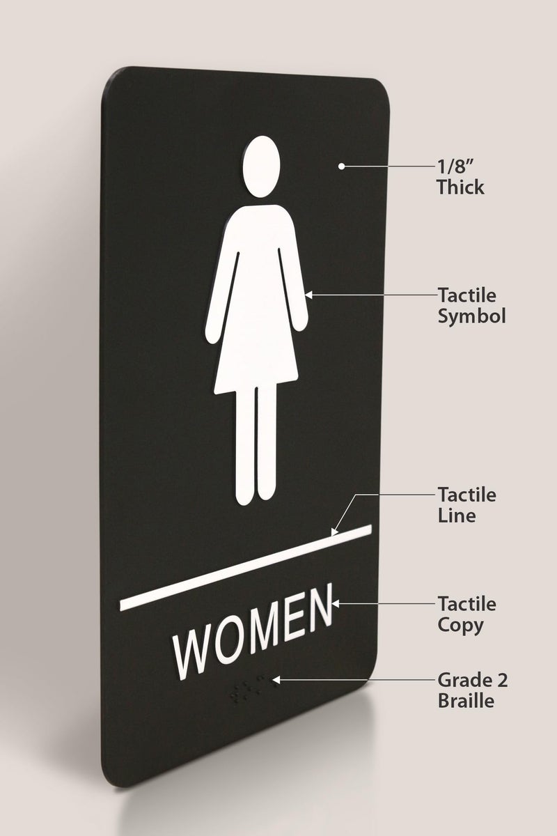 Headline Sign 9004 Women's Restroom ADA Sign with Grade 2 Braille and Tactile Graphics, 6" x 9", Black/White, Made in USA - Image 3